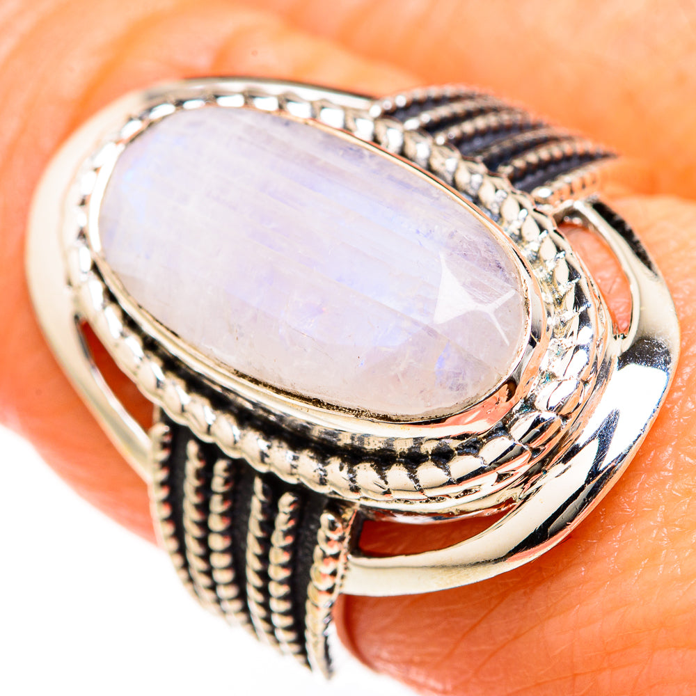 Rainbow Moonstone Rings handcrafted by Anasilvercos - RING127511