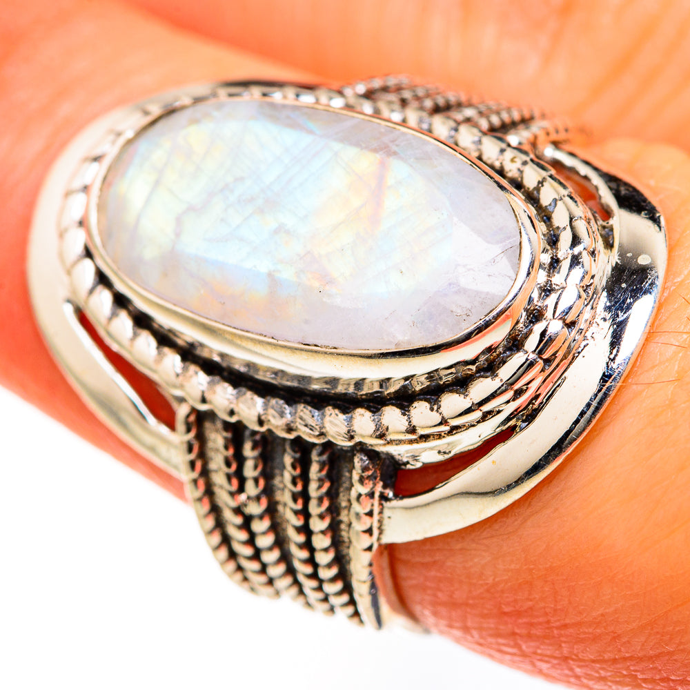 Rainbow Moonstone Rings handcrafted by Anasilvercos - RING127525