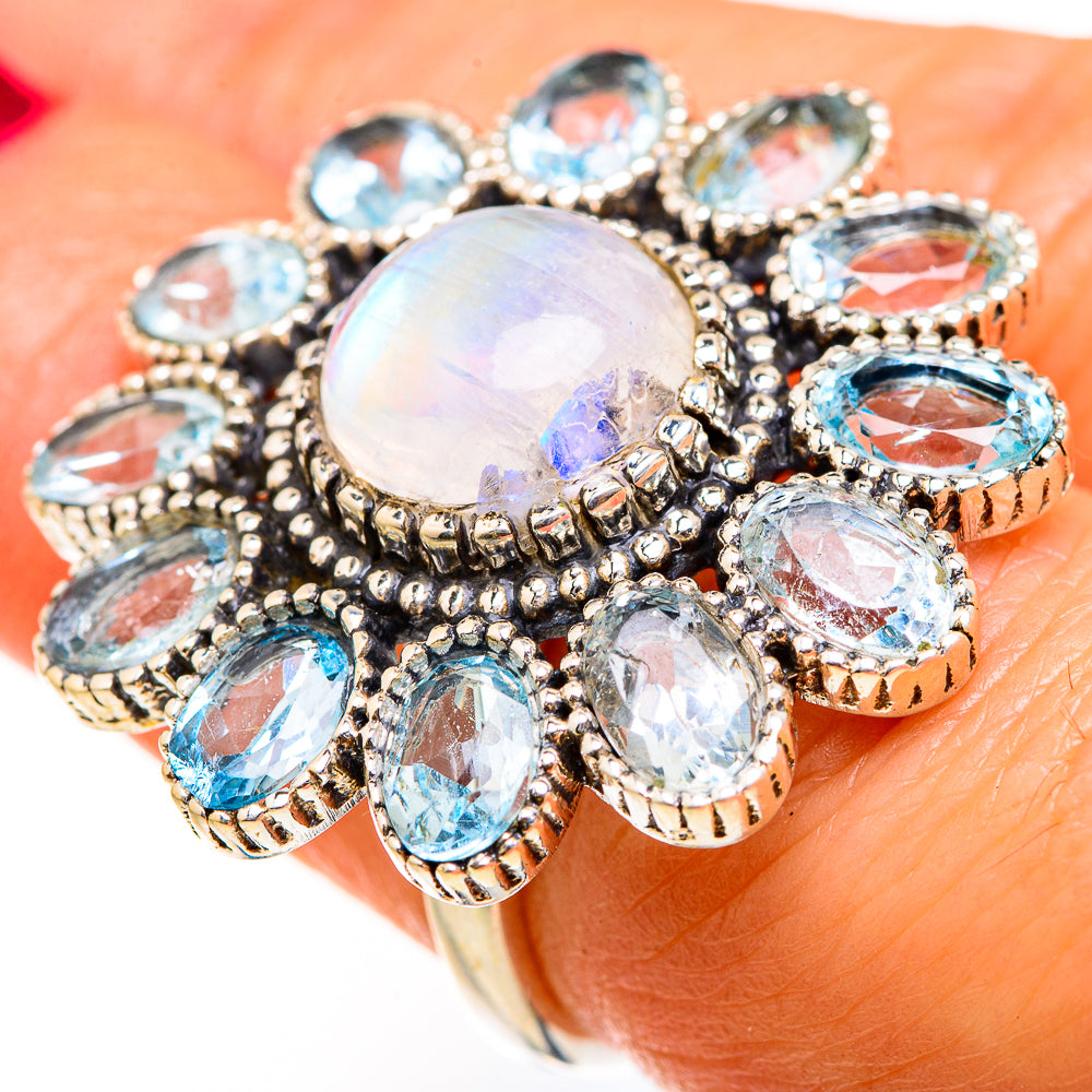 Rainbow Moonstone Rings handcrafted by Anasilvercos - RING127601