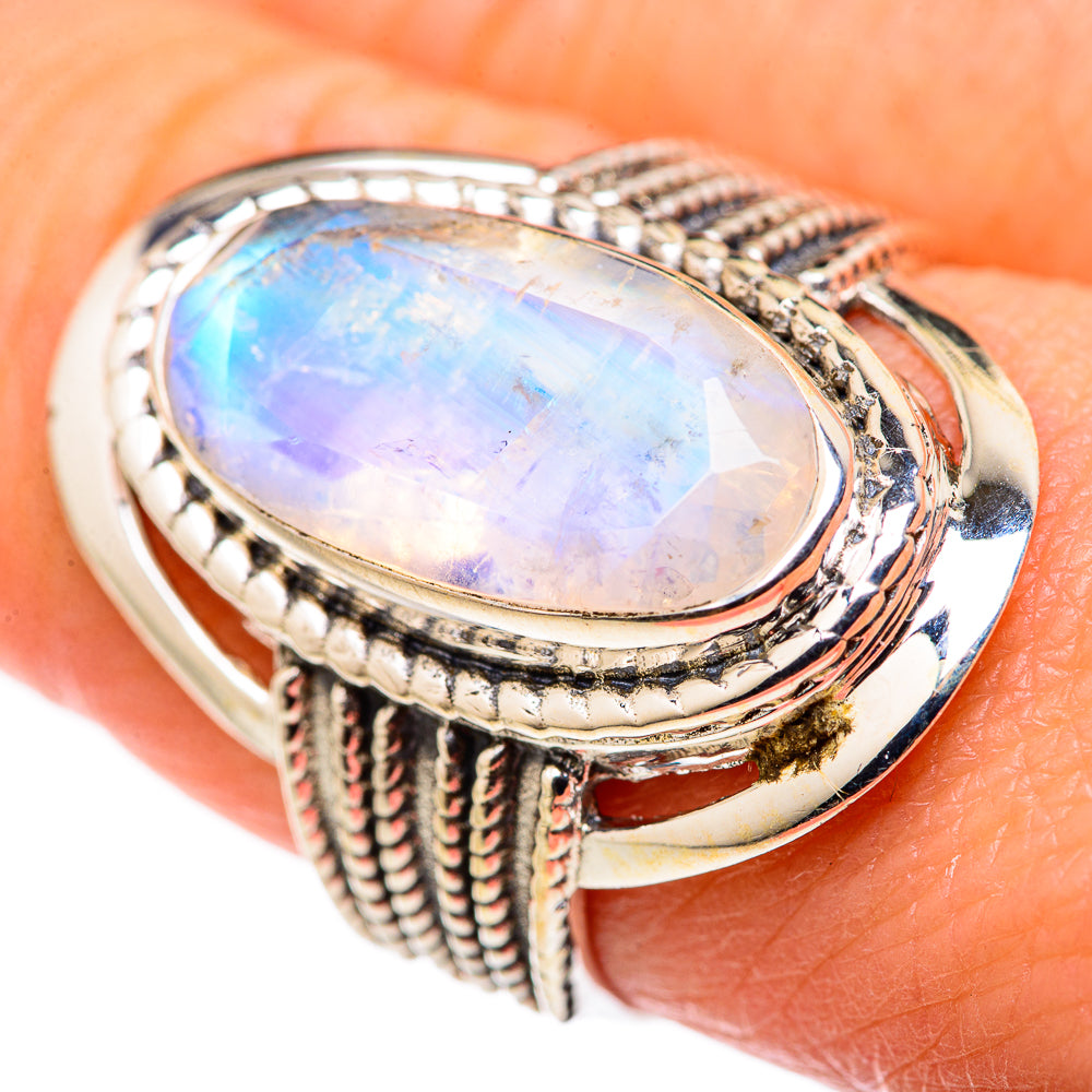 Rainbow Moonstone Rings handcrafted by Anasilvercos - RING127827