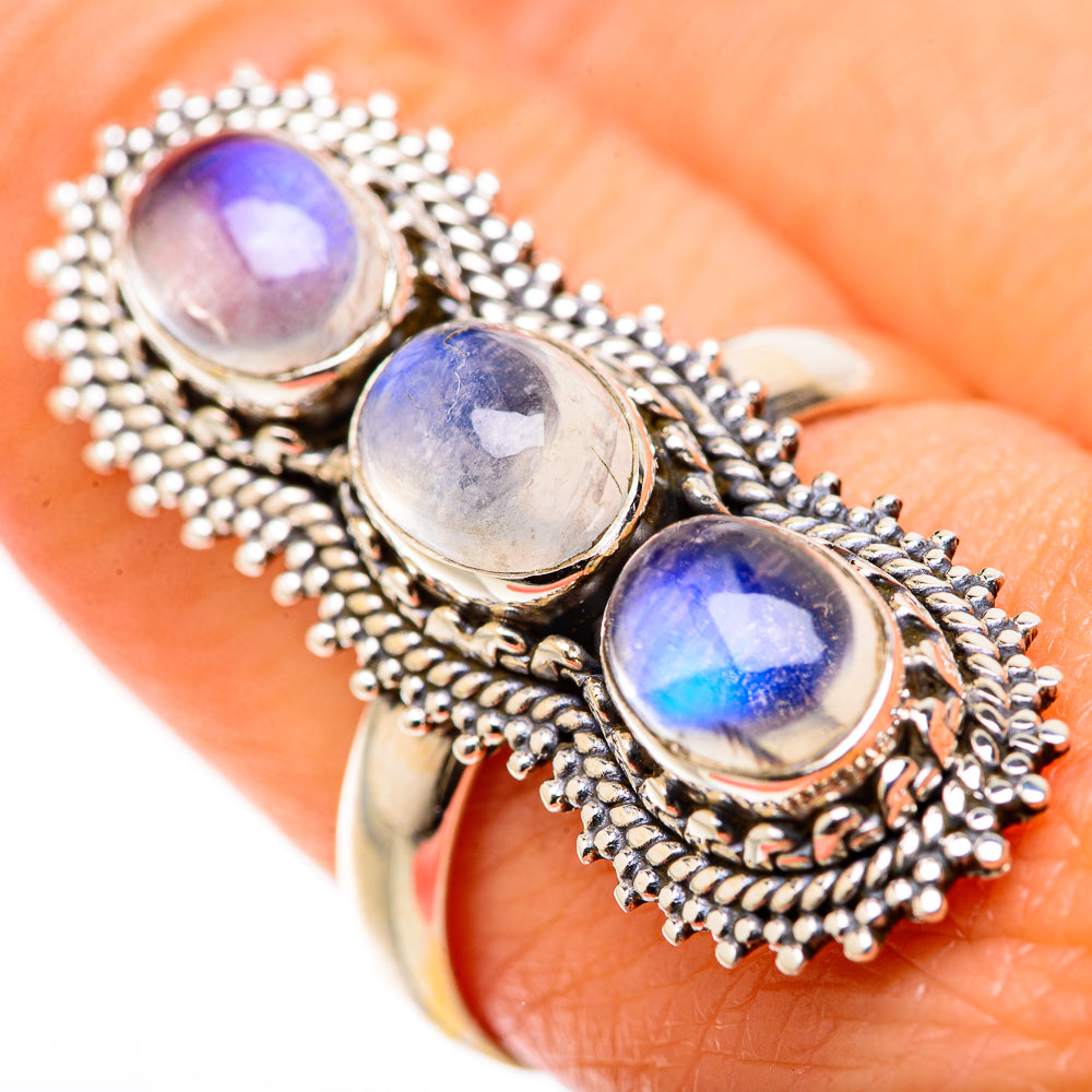Rainbow Moonstone Rings handcrafted by Anasilvercos - RING128008