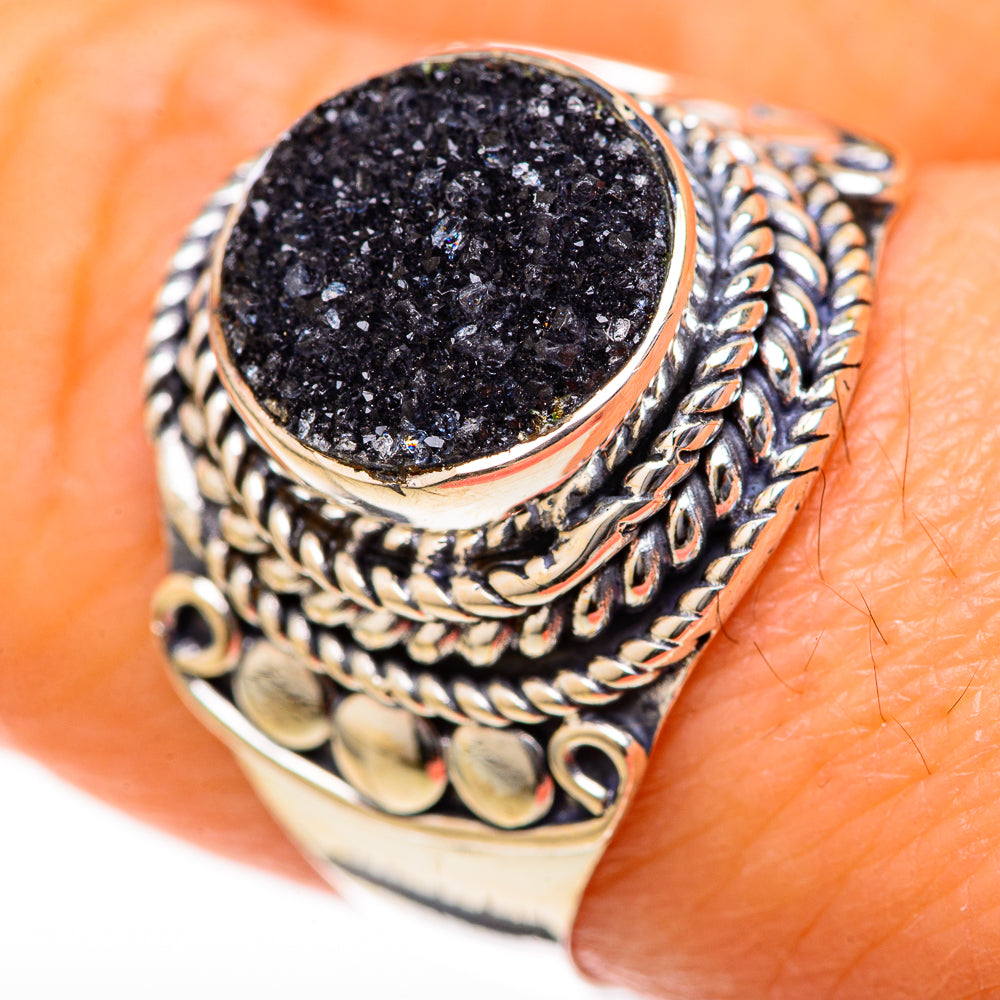 Black Druzy Rings handcrafted by Anasilvercos - RING128026