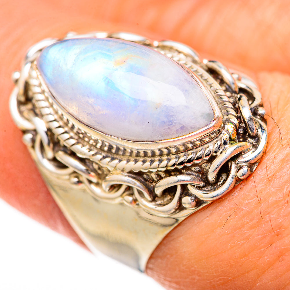 Rainbow Moonstone Rings handcrafted by Anasilvercos - RING128111
