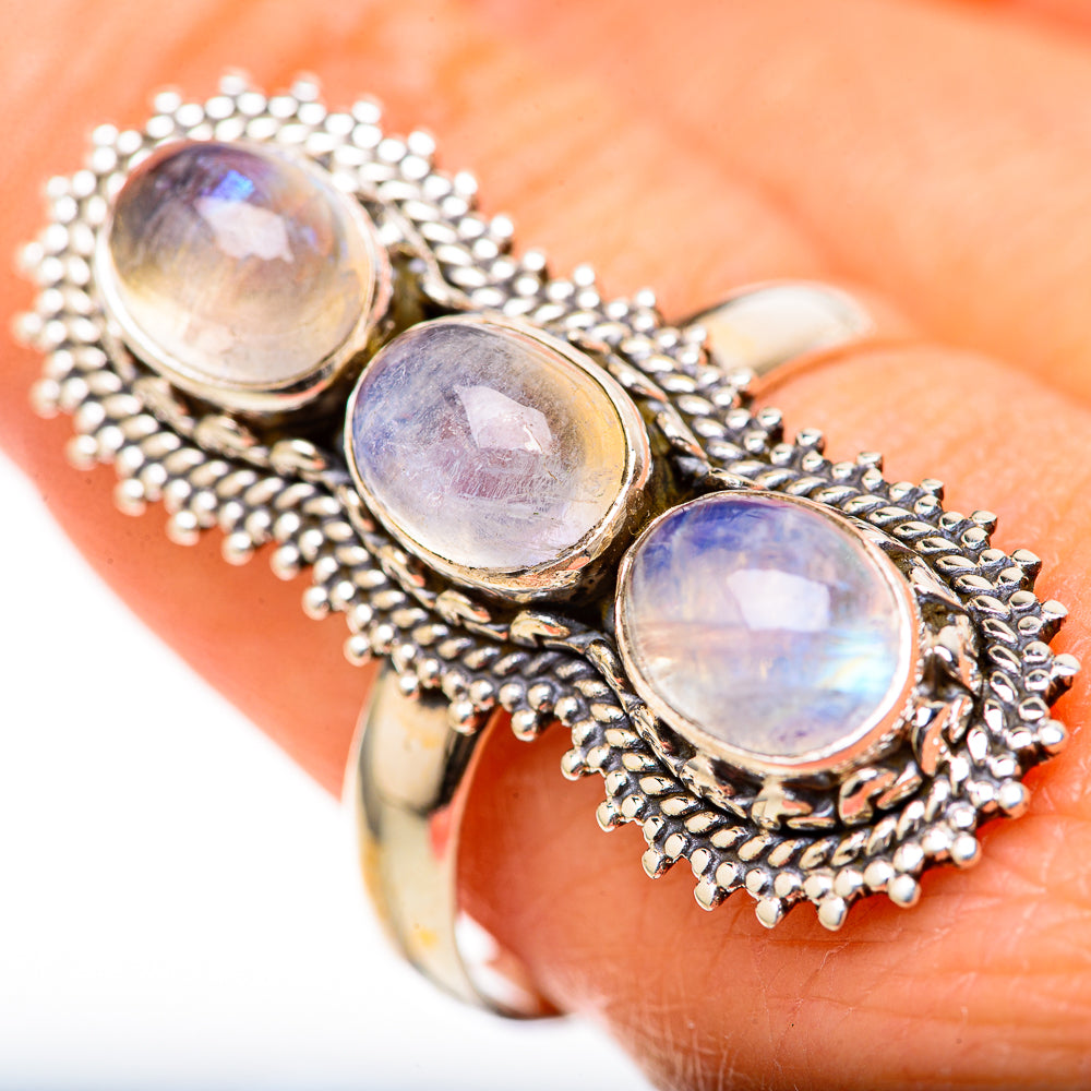 Rainbow Moonstone Rings handcrafted by Anasilvercos - RING128158