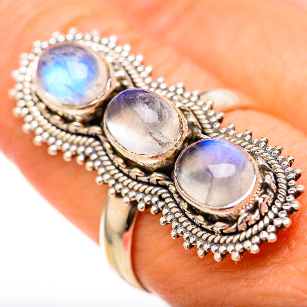 Rainbow Moonstone Rings handcrafted by Anasilvercos - RING128178