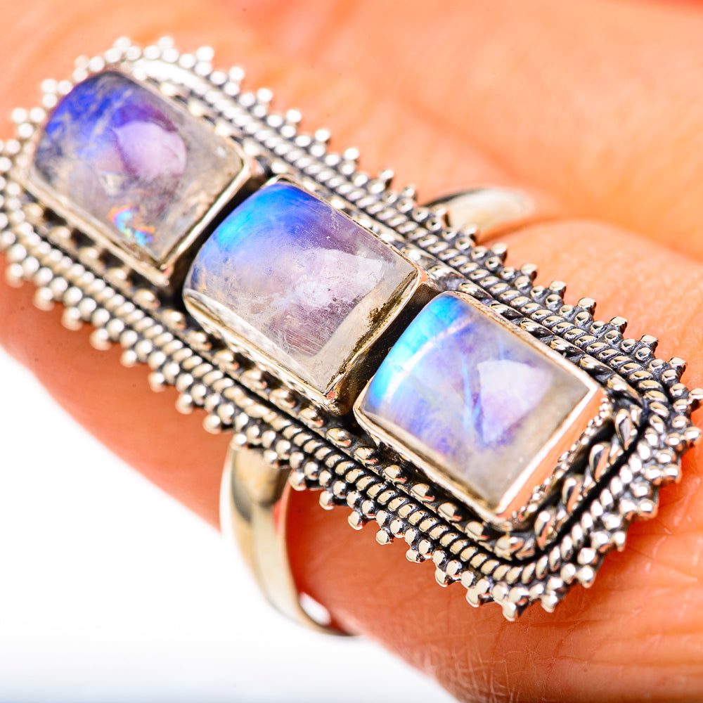 Rainbow Moonstone Rings handcrafted by Anasilvercos - RING128210