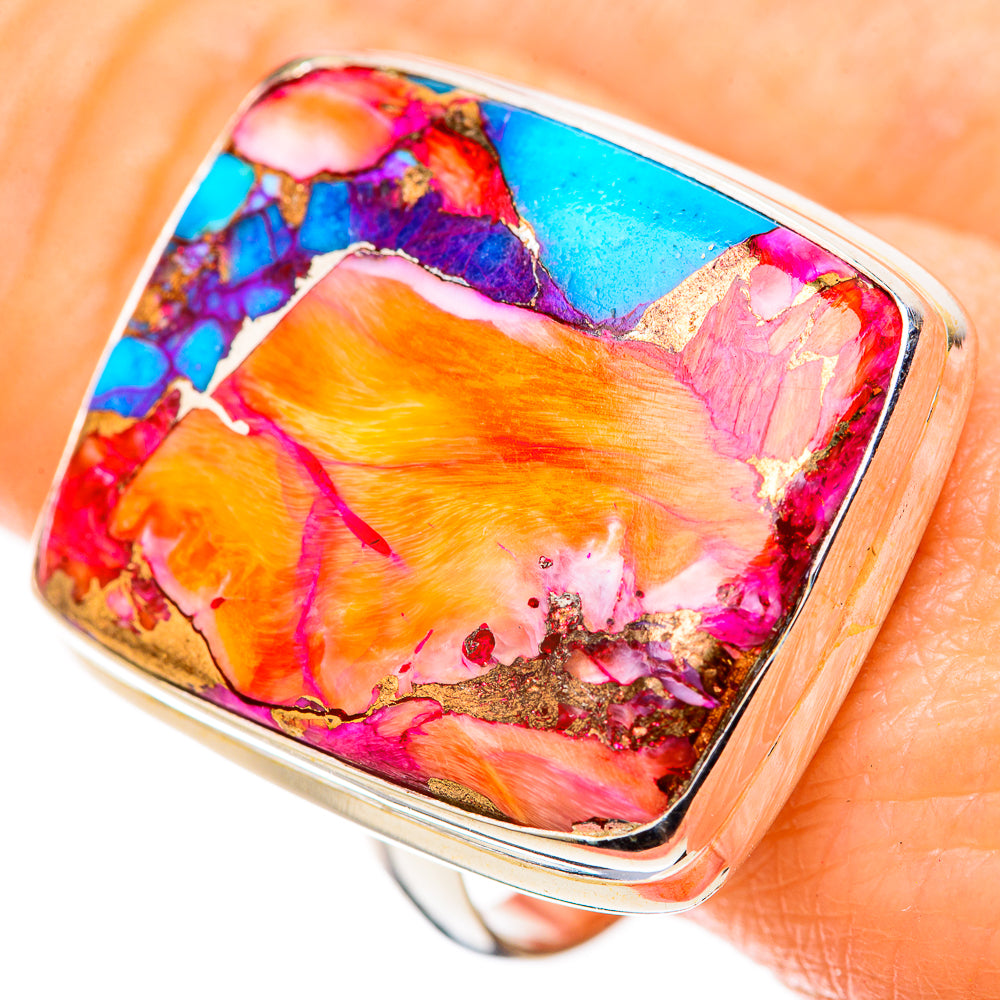 Kingman Pink Dahlia Turquoise Rings handcrafted by Anasilvercos - RING128872