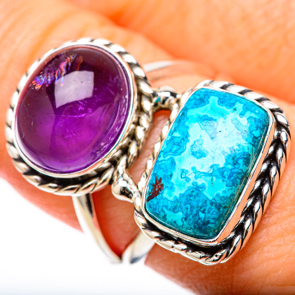 Chrysocolla, Amethyst Rings handcrafted by Anasilvercos - RING129037