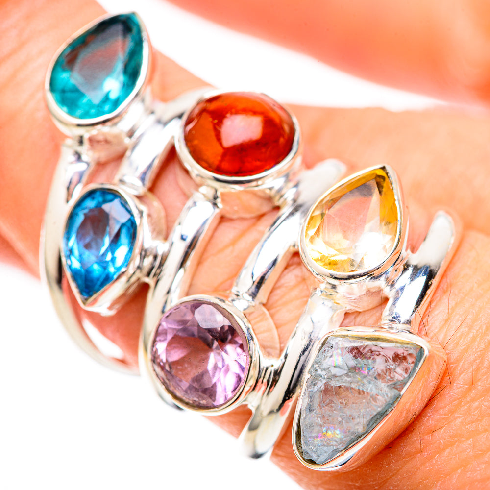 Blue Topaz, Baltic Amber, Amethyst, Citrine, Aquamarine Rings handcrafted by Anasilvercos - RING129094