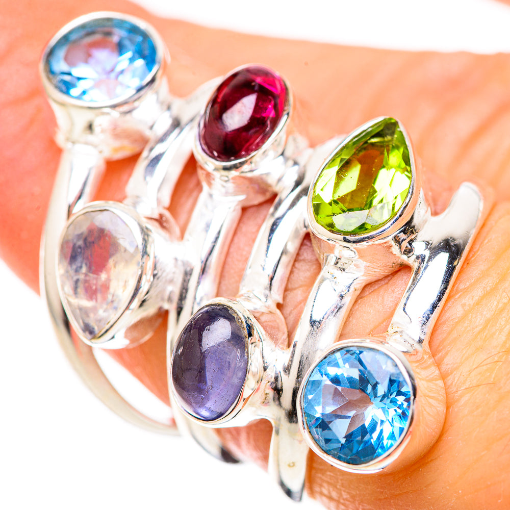 Blue Topaz, Garnet, Tanzanite, White Quartz, Peridot Rings handcrafted by Anasilvercos - RING129102
