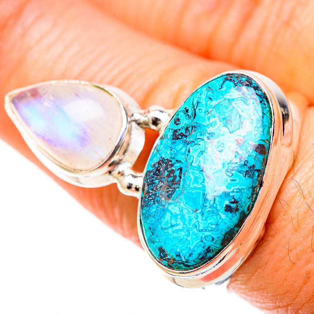 Chrysocolla, Rainbow Moonstone Rings handcrafted by Anasilvercos - RING129133