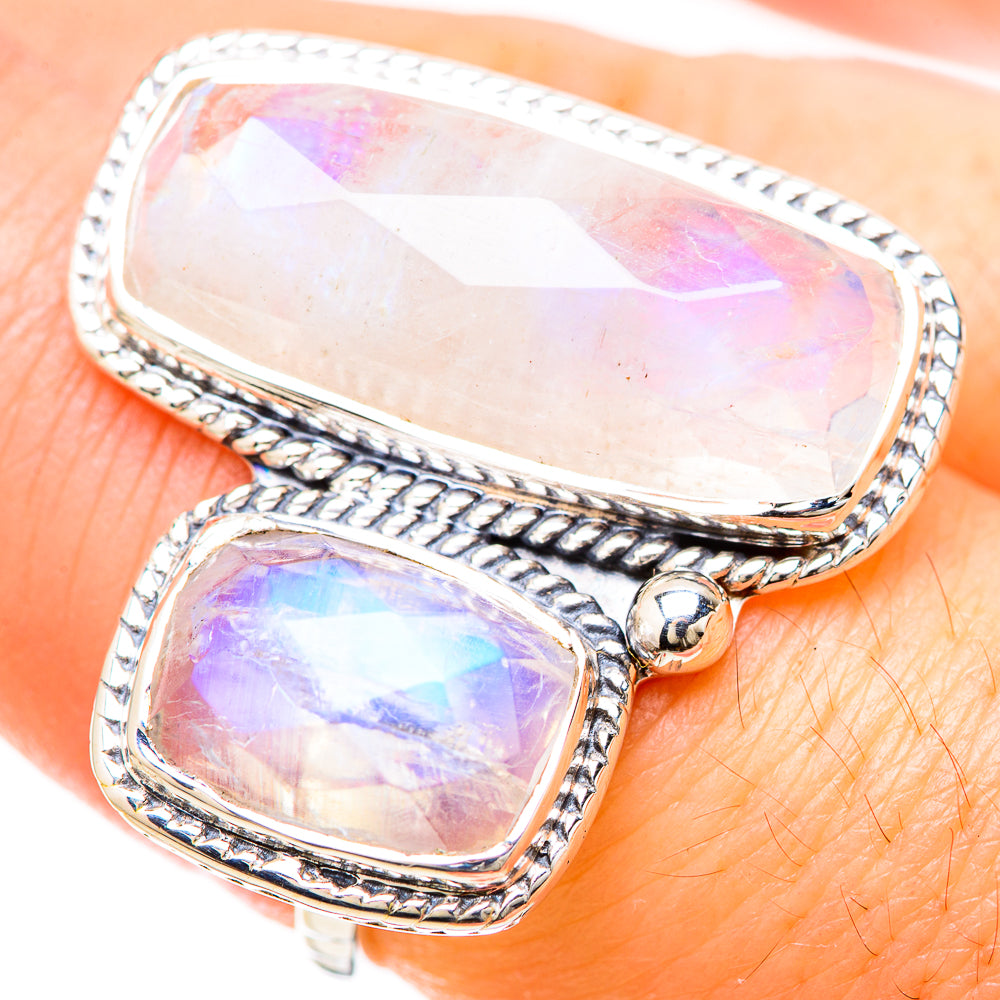 Rainbow Moonstone Rings handcrafted by Anasilvercos - RING129212
