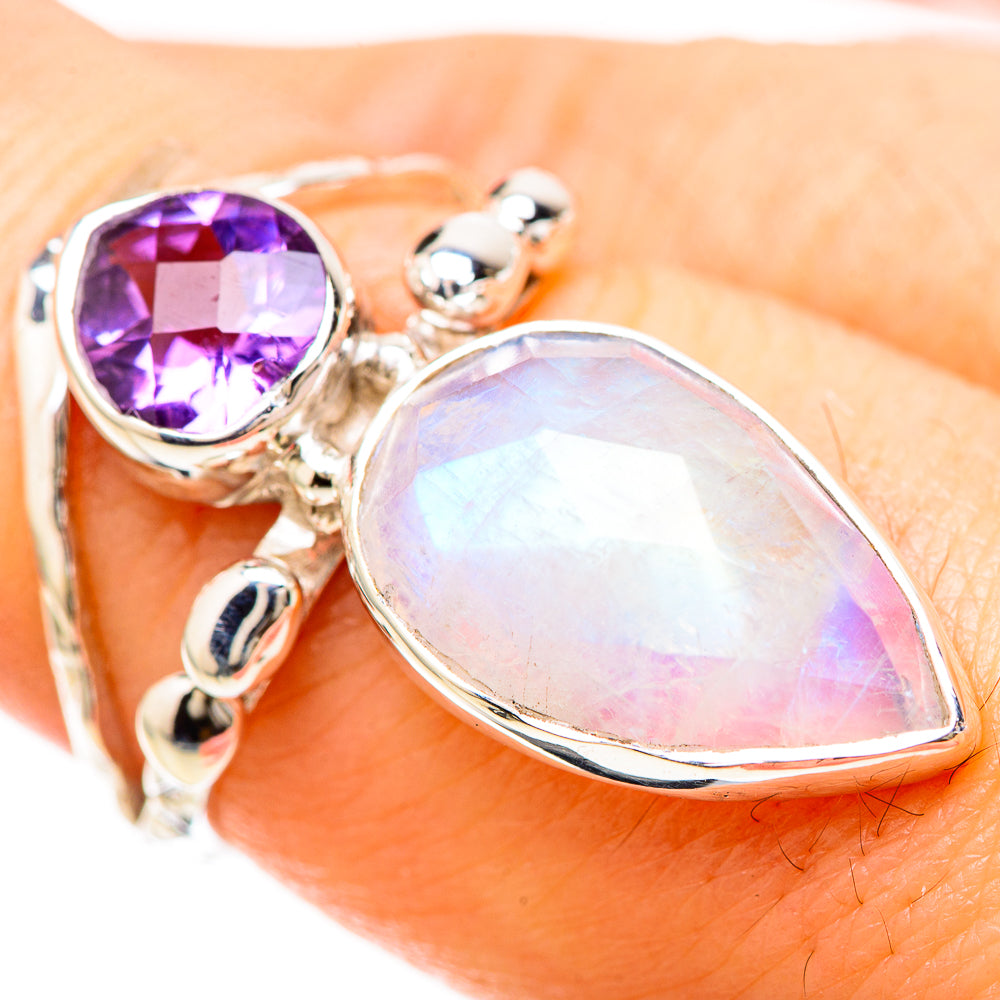 Rainbow Moonstone Rings handcrafted by Anasilvercos - RING129226