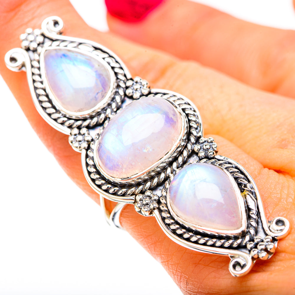 Rainbow Moonstone Rings handcrafted by Anasilvercos - RING129294