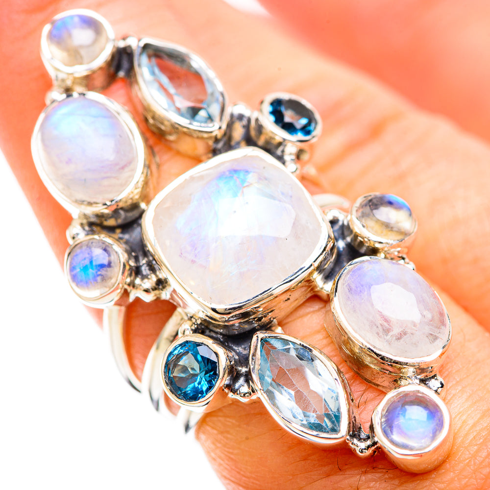 Rainbow Moonstone Rings handcrafted by Anasilvercos - RING129310