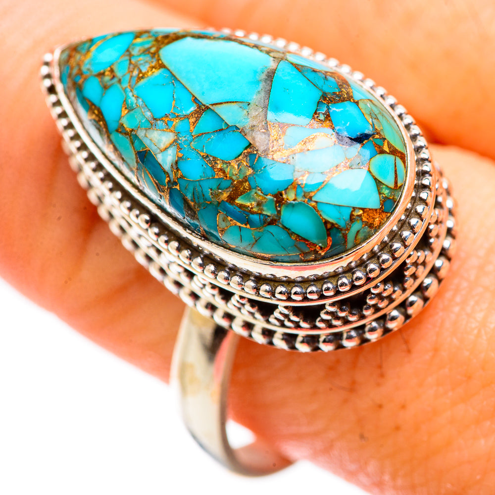 Blue Copper Composite Turquoise Rings handcrafted by Anasilvercos - RING129313
