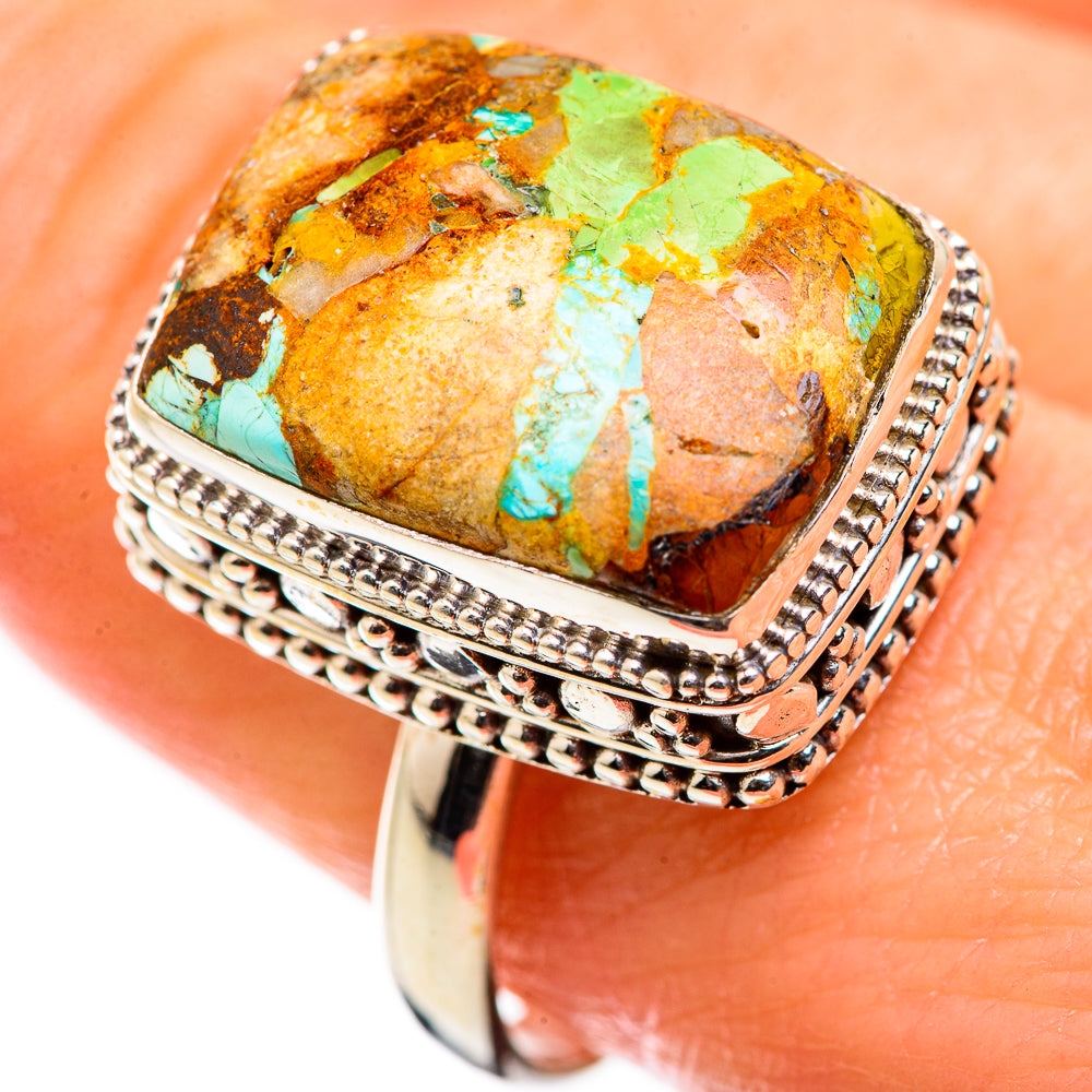 Blue Copper Composite Turquoise Rings handcrafted by Anasilvercos - RING129422