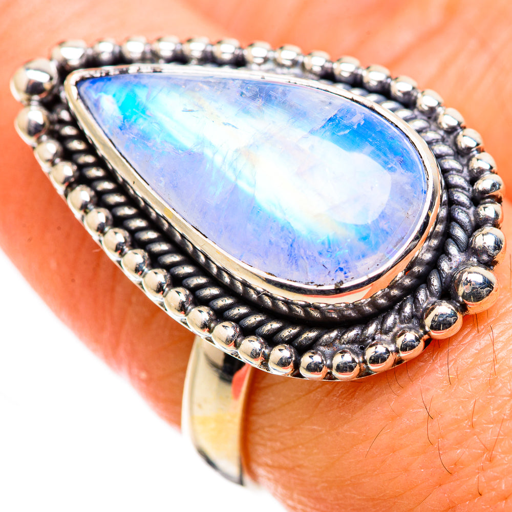 Rainbow Moonstone Rings handcrafted by Anasilvercos - RING129433