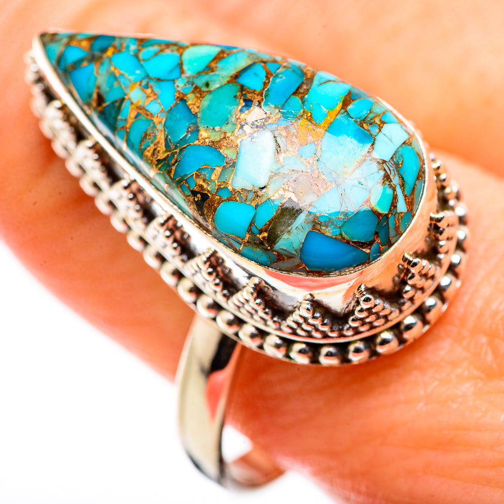 Blue Copper Composite Turquoise Rings handcrafted by Anasilvercos - RING129447