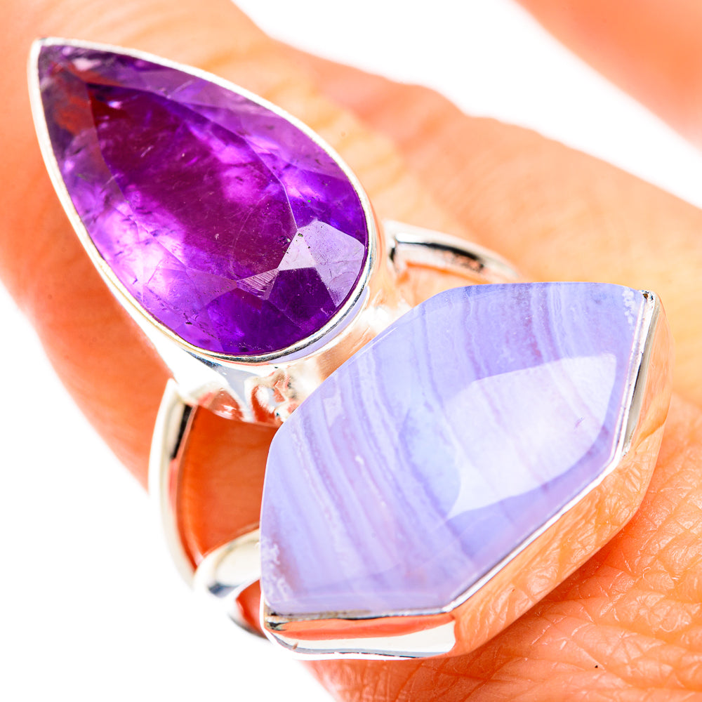 Blue Lace Agate Rings handcrafted by Anasilvercos - RING129461