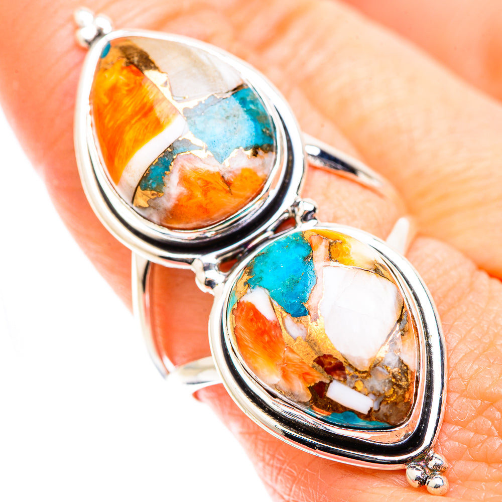 Blue Orange Copper Composite Turquoise Rings handcrafted by Anasilvercos - RING129470
