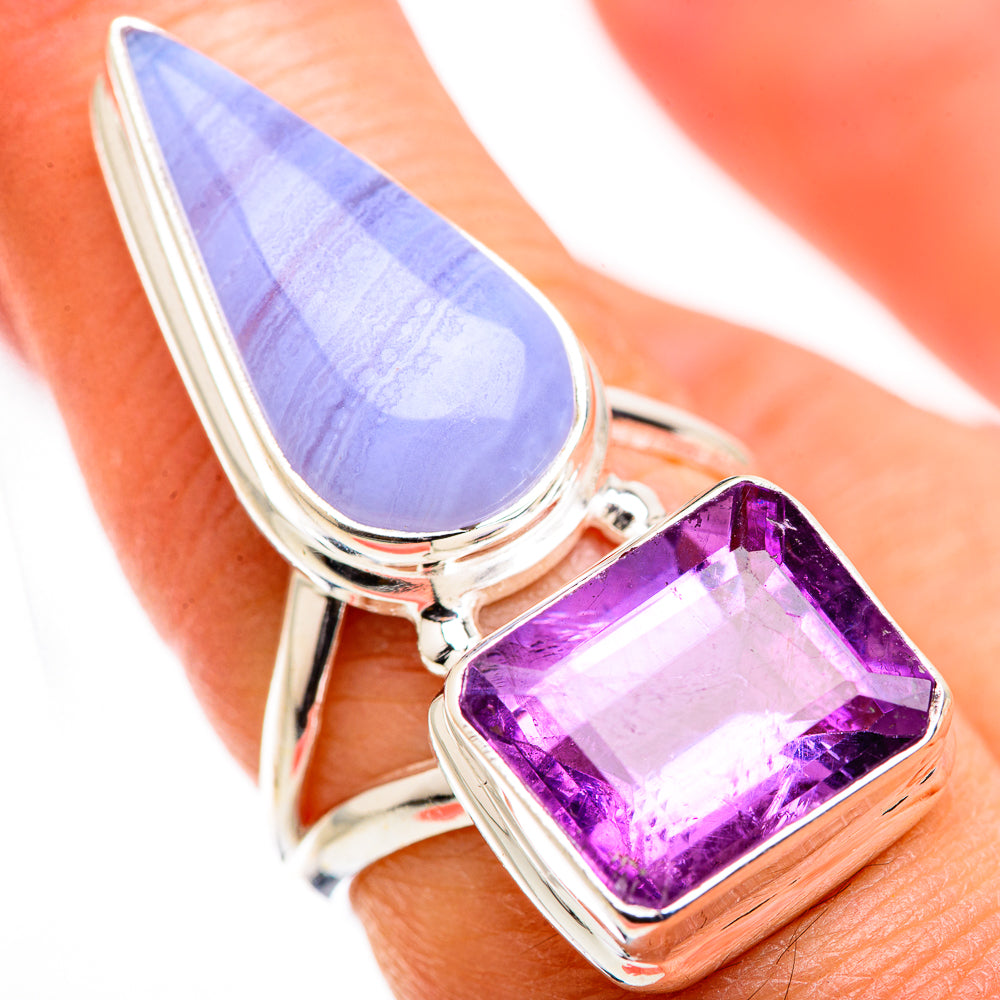 Blue Lace Agate Rings handcrafted by Anasilvercos - RING129498