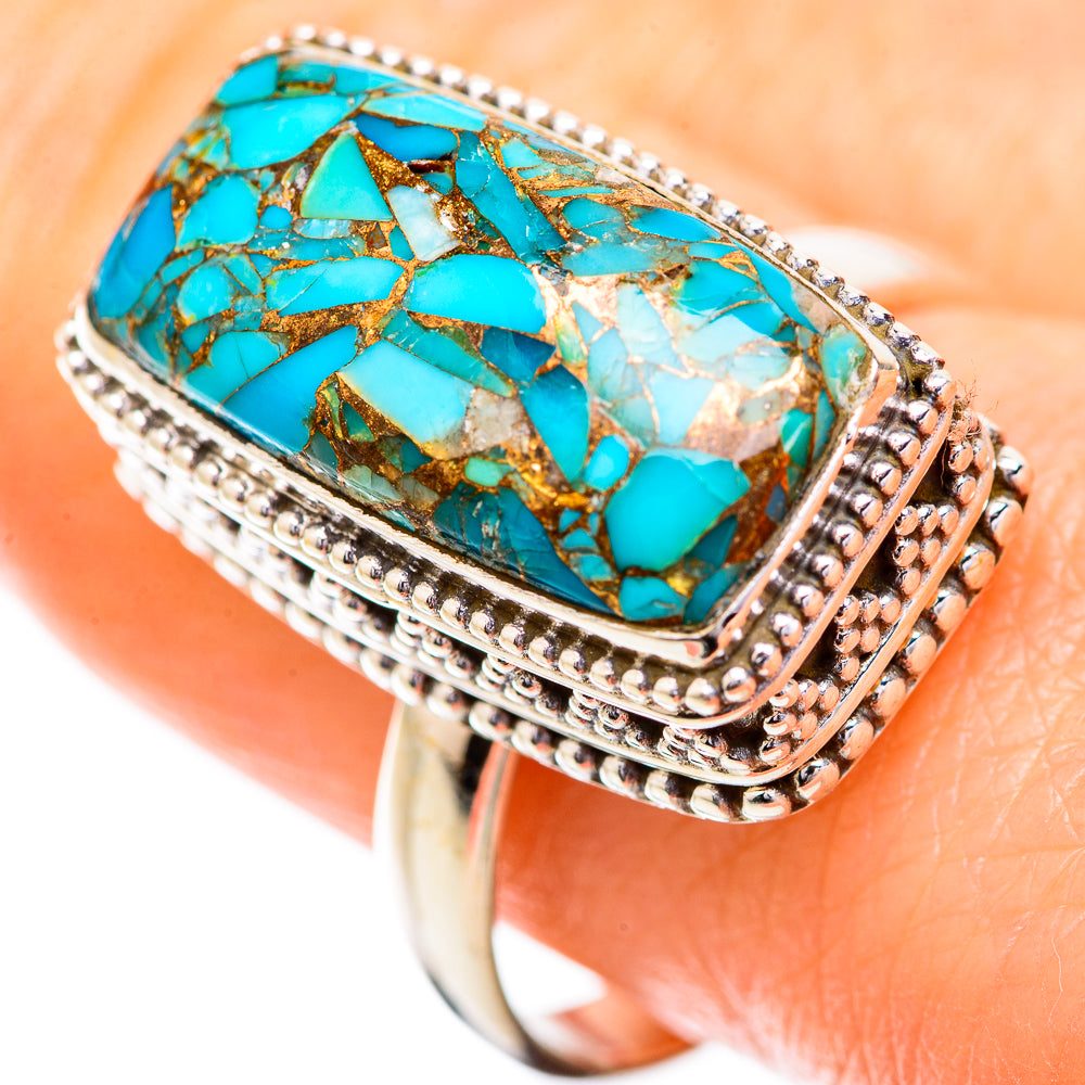 Blue Copper Composite Turquoise Rings handcrafted by Anasilvercos - RING129536
