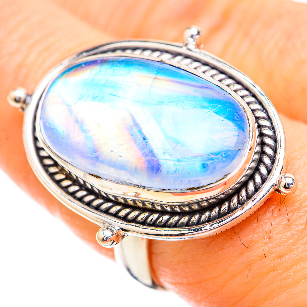 Rainbow Moonstone Rings handcrafted by Anasilvercos - RING129586