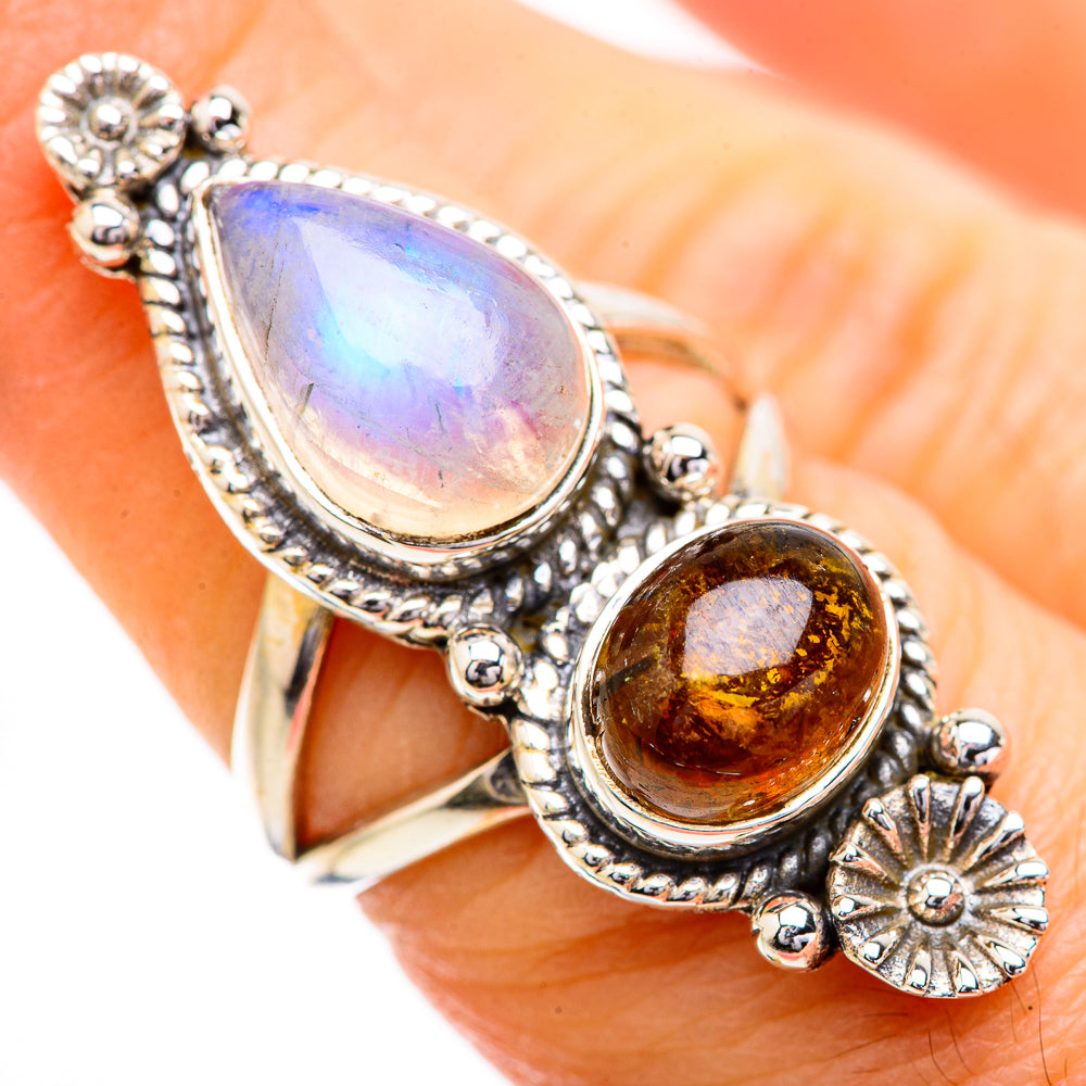 Rainbow Moonstone Rings handcrafted by Anasilvercos - RING129591