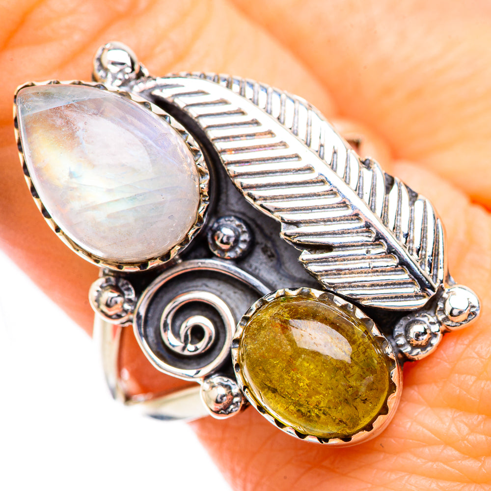 Rainbow Moosntone Rings handcrafted by Anasilvercos - RING129614