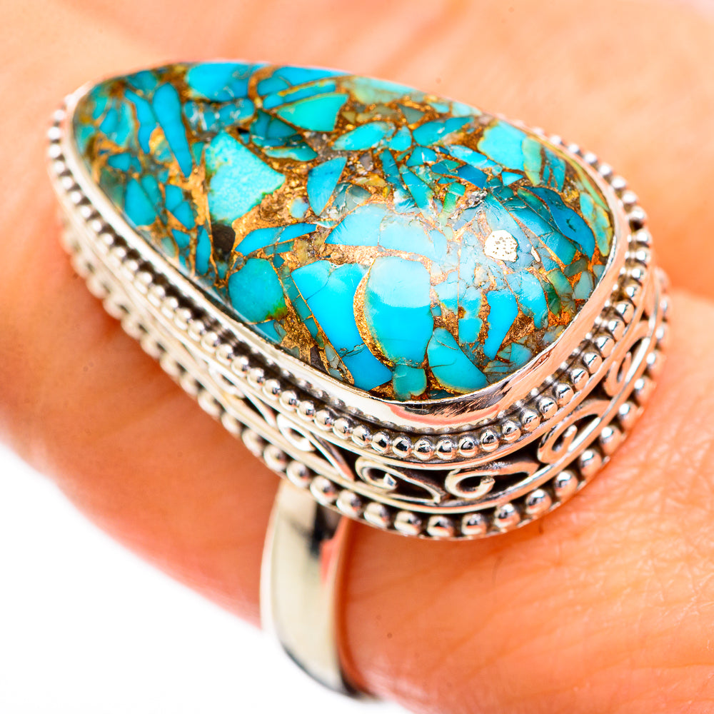 Blue Copper Composite Turquoise Rings handcrafted by Anasilvercos - RING129683
