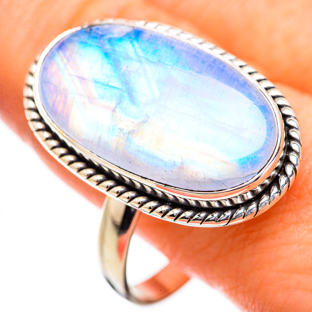 Rainbow Moonstone Rings handcrafted by Anasilvercos - RING129684