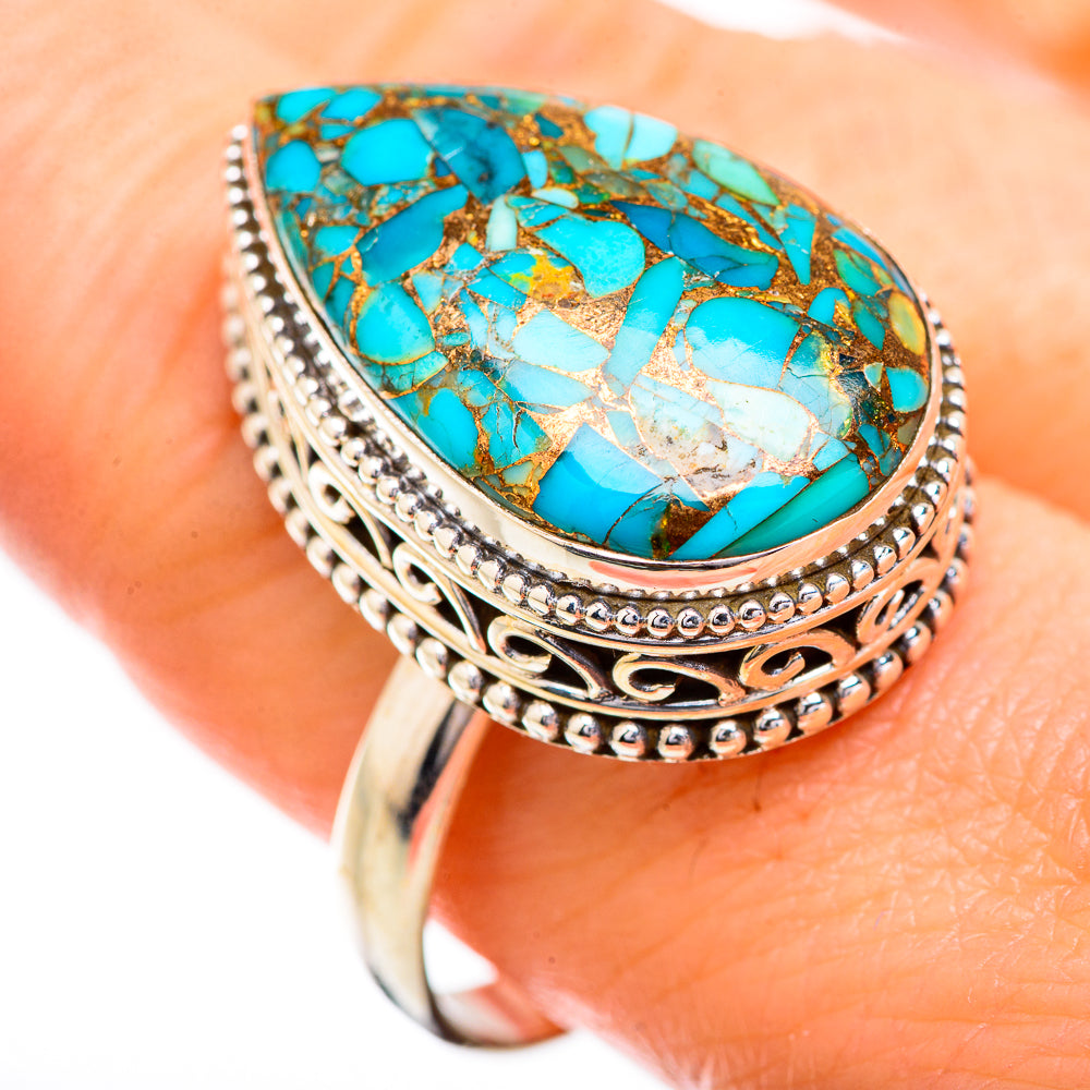 Blue Copper Composite Turquoise Rings handcrafted by Anasilvercos - RING129707