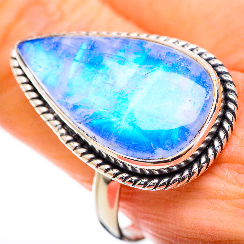 Rainbow Moonstone Rings handcrafted by Anasilvercos - RING129708