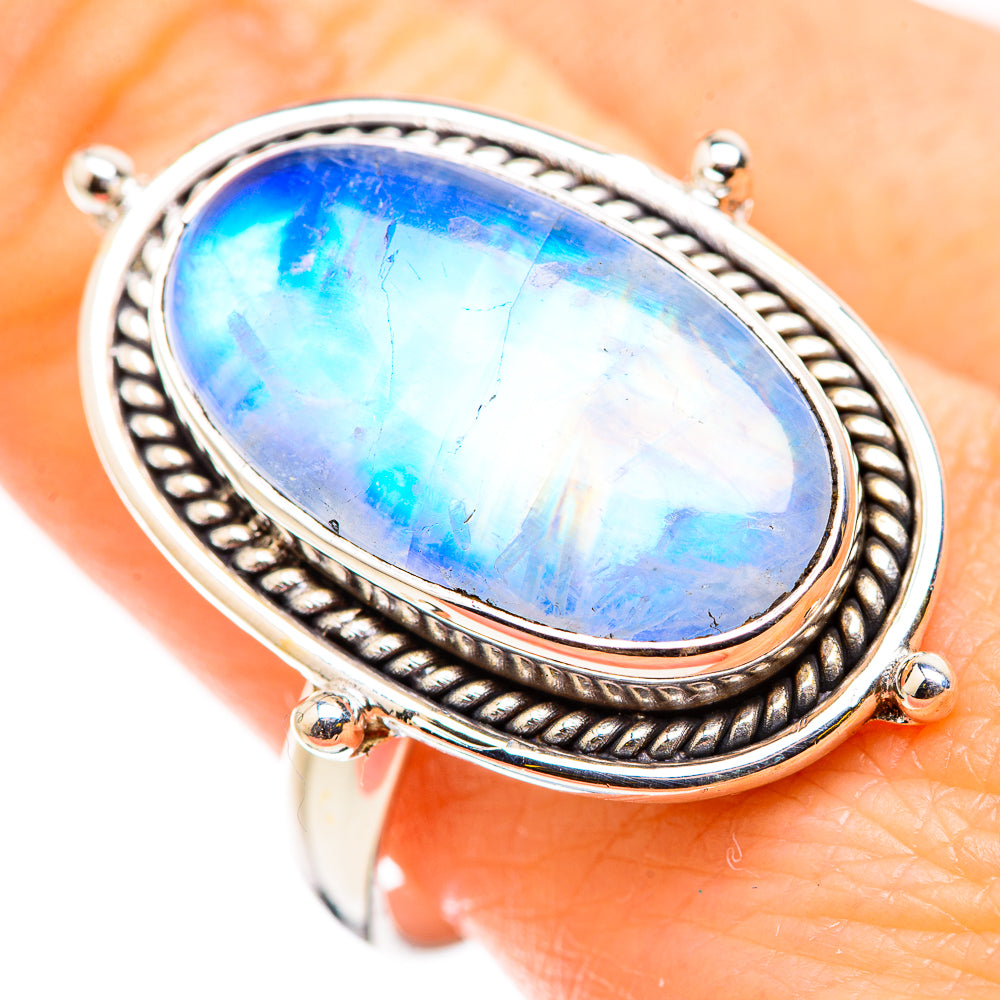 Rainbow Moonstone Rings handcrafted by Anasilvercos - RING129711