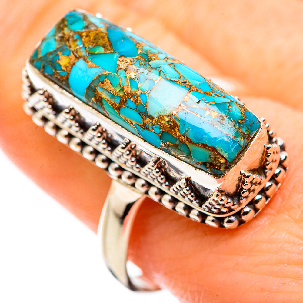 Blue Copper Composite Turquoise Rings handcrafted by Anasilvercos - RING129758