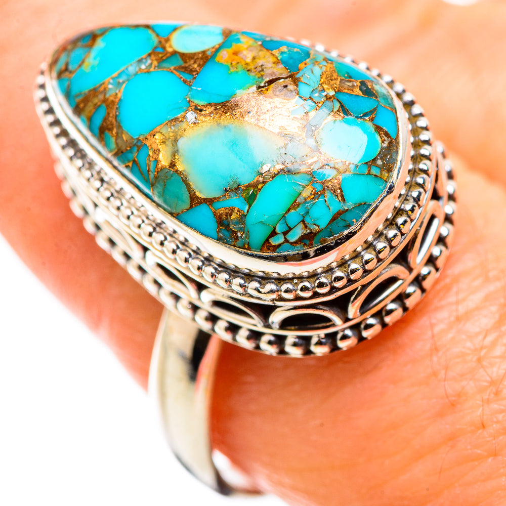 Blue Copper Composite Turquoise Rings handcrafted by Anasilvercos - RING129808