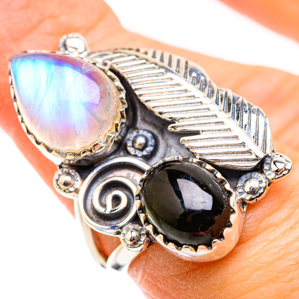 Rainbow Moonstone Rings handcrafted by Anasilvercos - RING130002