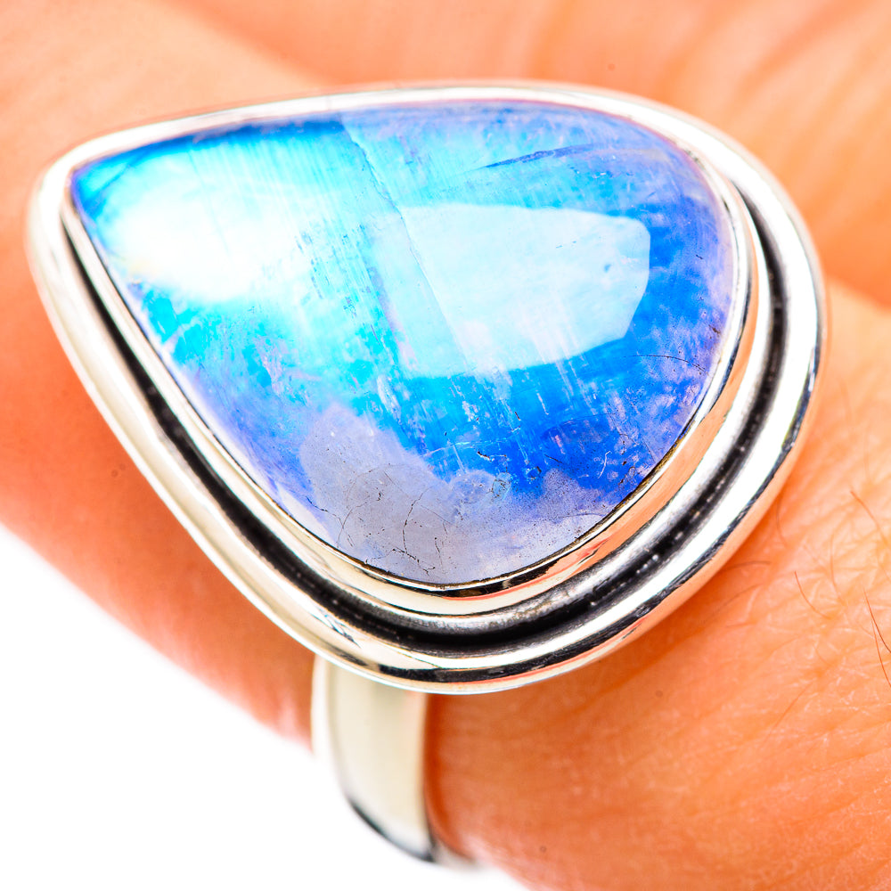 Rainbow Moonstone Rings handcrafted by Anasilvercos - RING130020