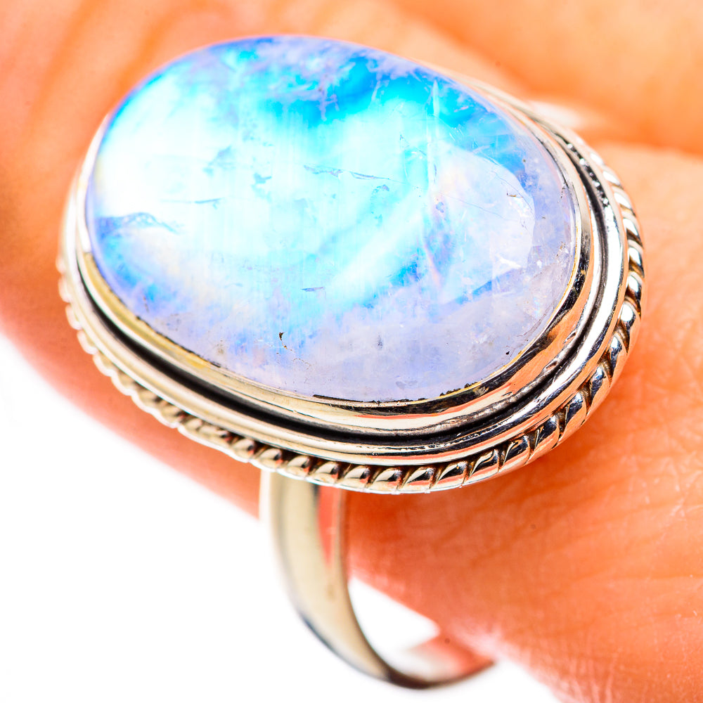 Rainbow Moonstone Rings handcrafted by Anasilvercos - RING130044