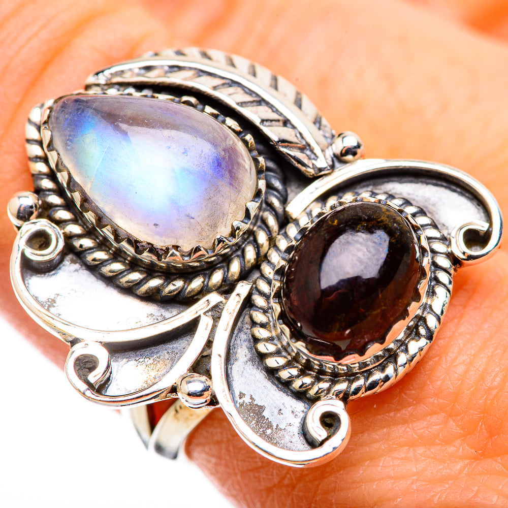 Rainbow Moonstone Rings handcrafted by Anasilvercos - RING130049