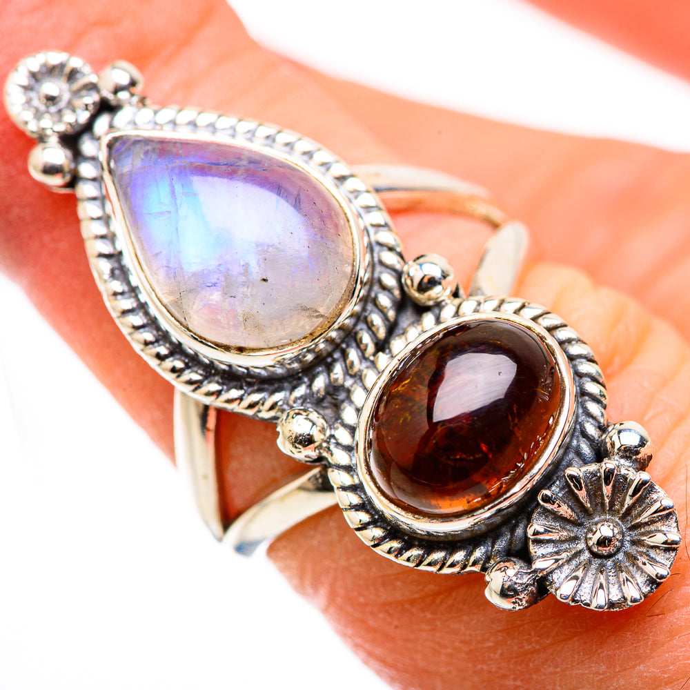 Rainbow Moonstone Rings handcrafted by Anasilvercos - RING130050