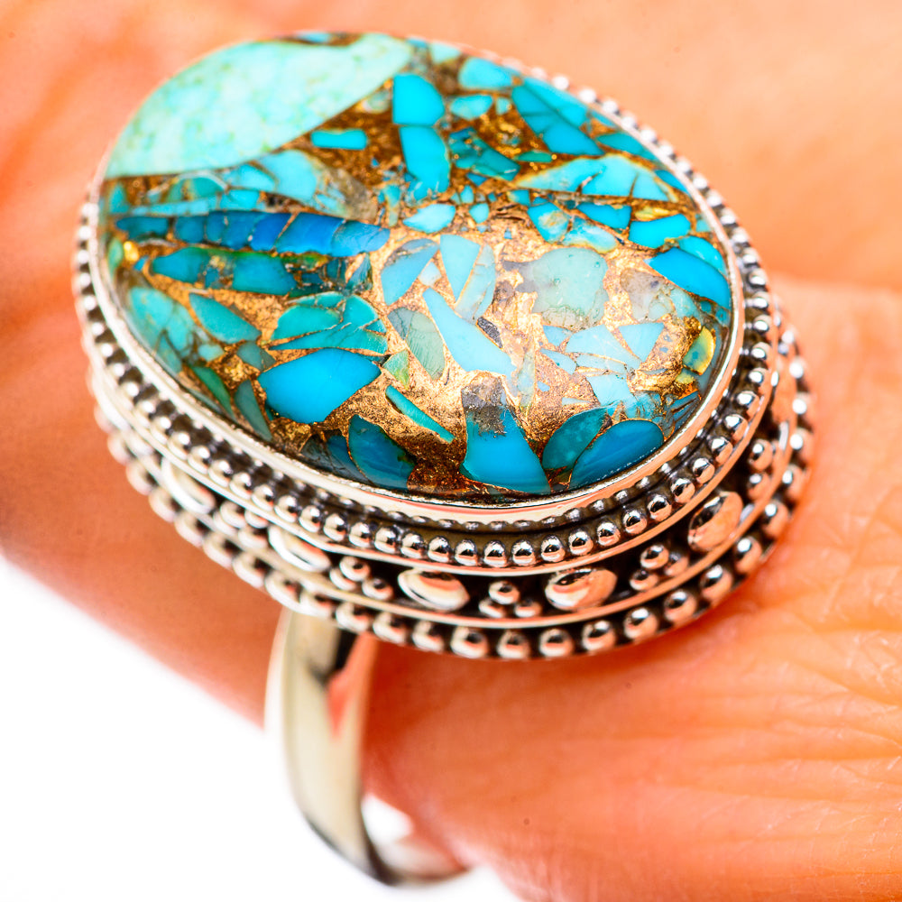 Blue Copper Composite Turquoise Rings handcrafted by Anasilvercos - RING130070