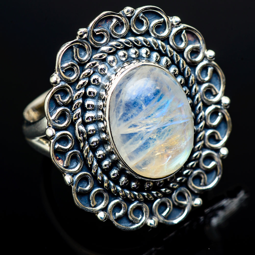 Rainbow Moonstone Rings handcrafted by Anasilvercos - RING13007