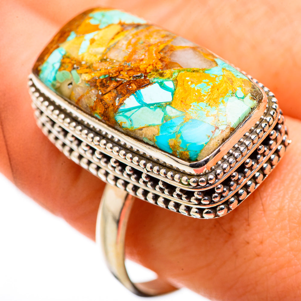 Blue Copper Composite Turquoise Rings handcrafted by Anasilvercos - RING130095