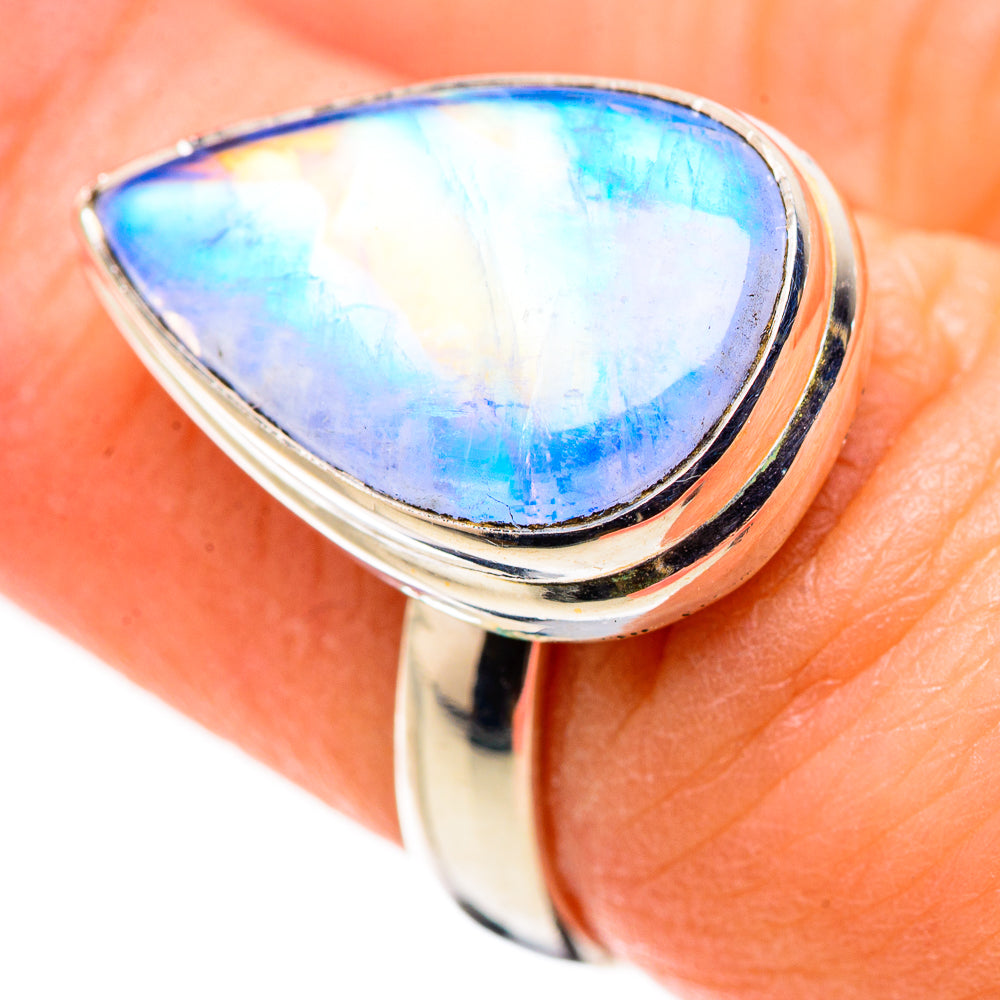 Rainbow Moonstone Rings handcrafted by Anasilvercos - RING130158