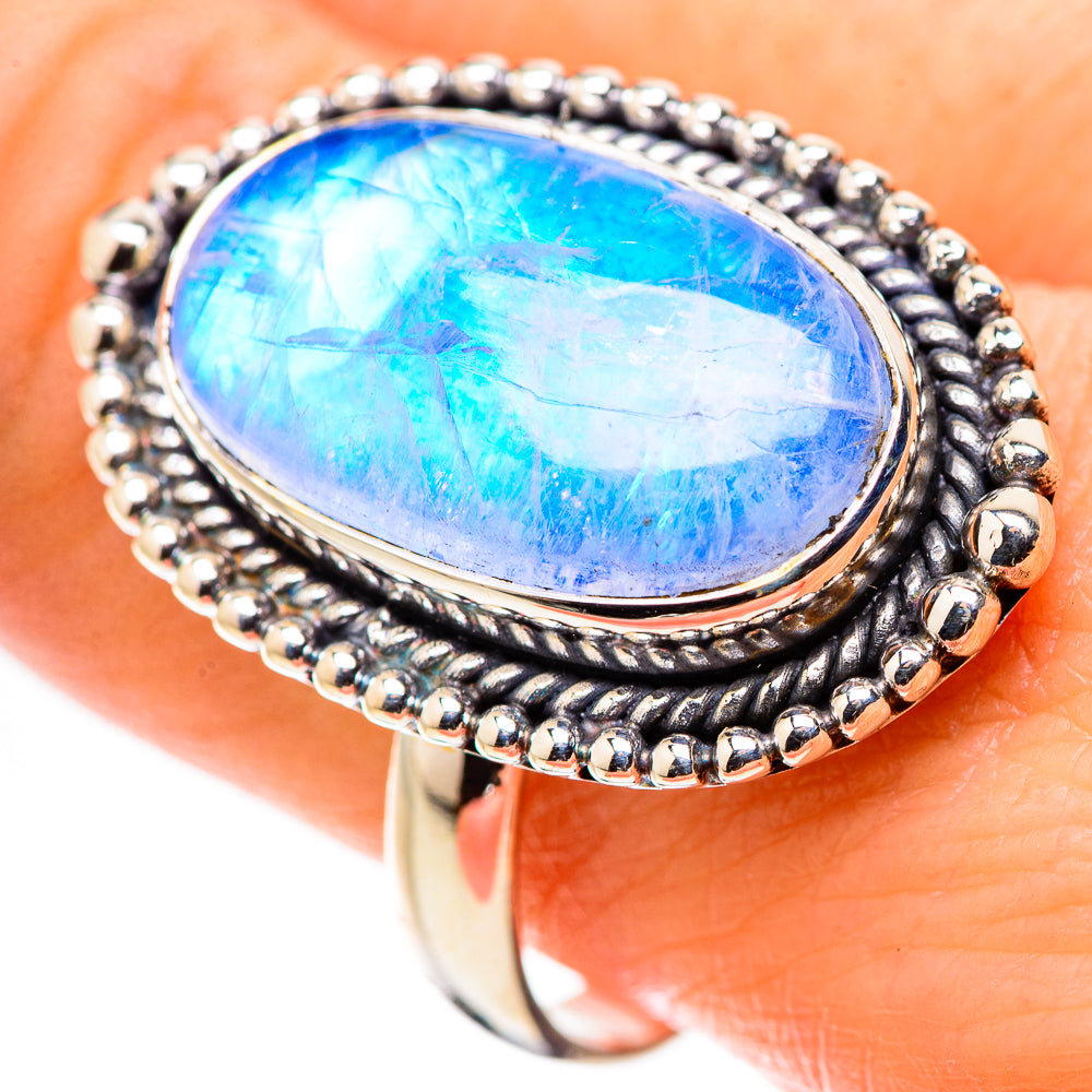 Rainbow Moonstone Rings handcrafted by Anasilvercos - RING130273