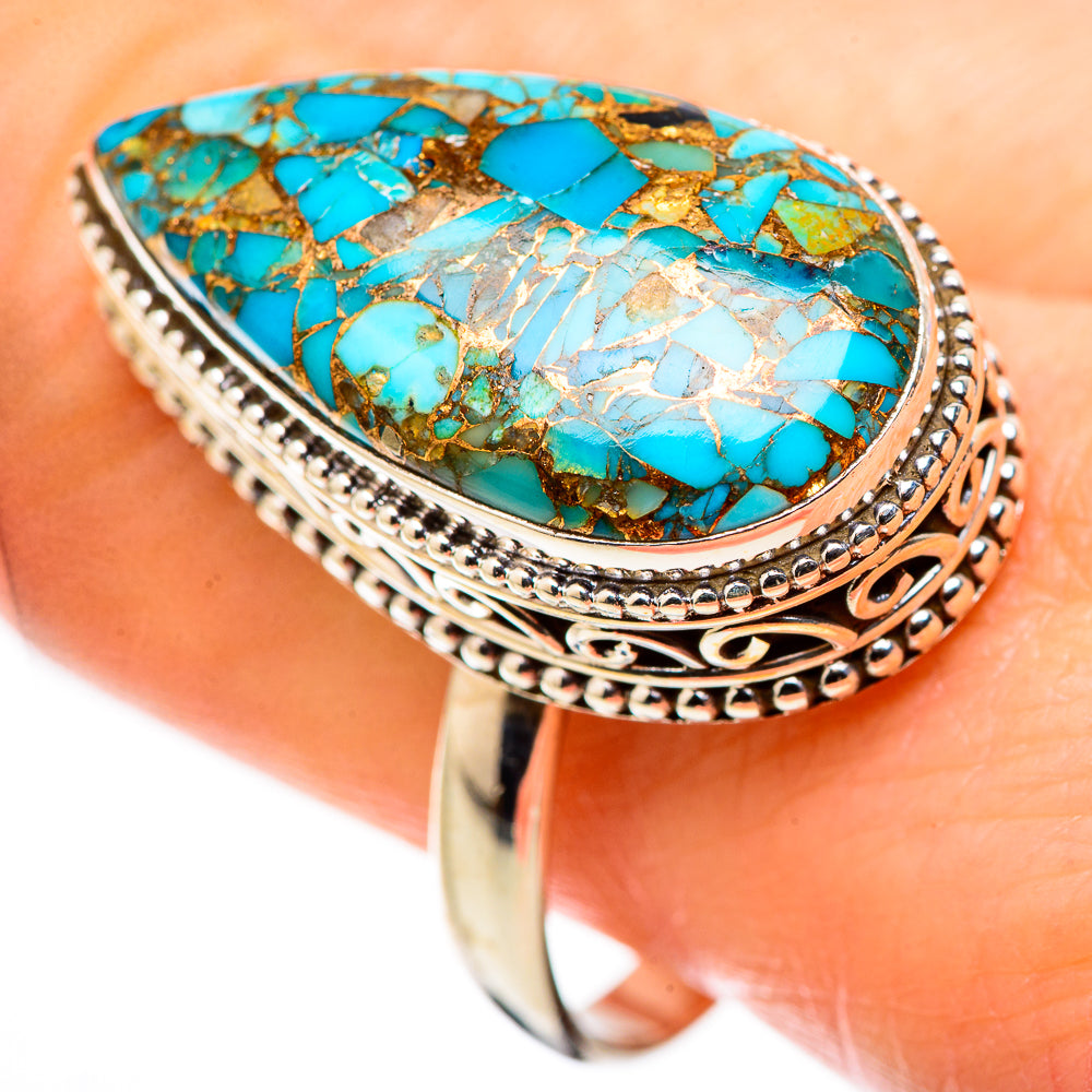 Blue Copper Composite Turquoise Rings handcrafted by Anasilvercos - RING130275