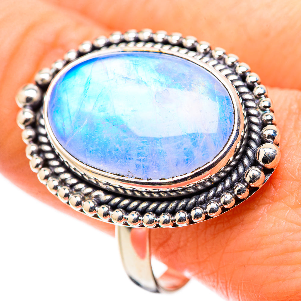 Rainbow Moonstone Rings handcrafted by Anasilvercos - RING130278
