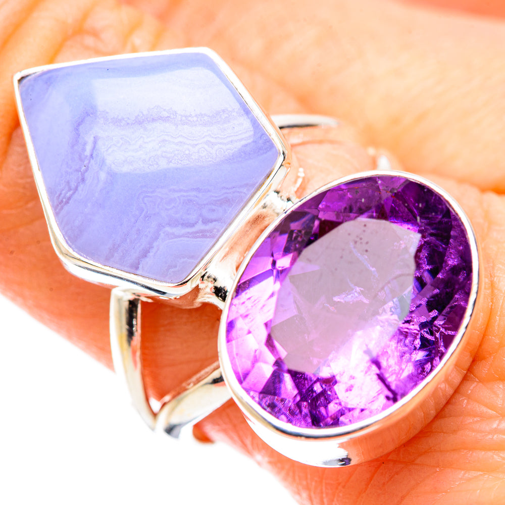 Blue Lace Agate Rings handcrafted by Anasilvercos - RING130287